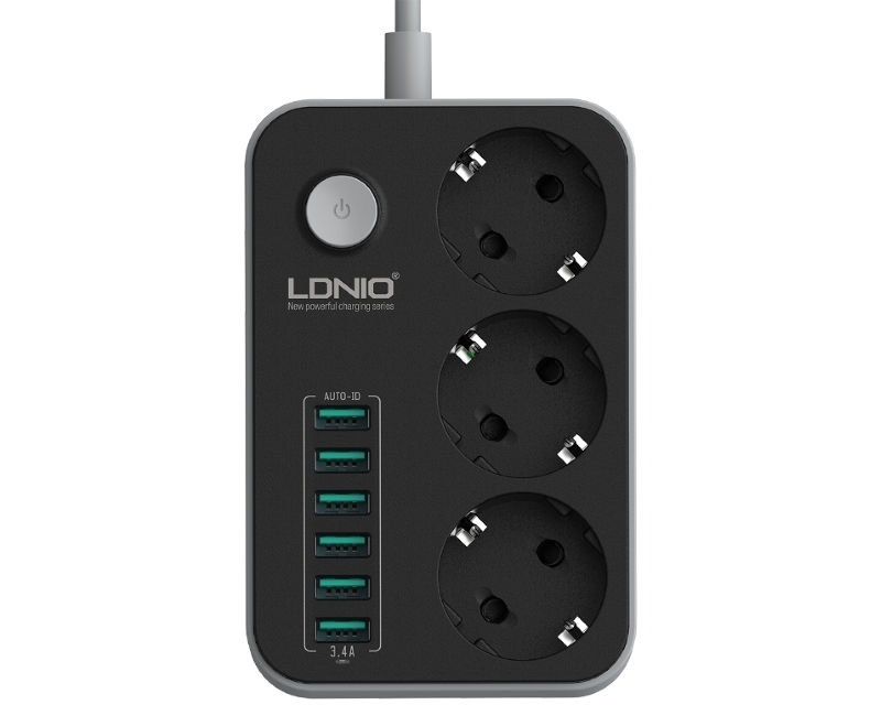 LDNIO Kabl naponski produžni 3 x šuko + 6 x USB 1.6m crni SE3631 - Klikni na sliku da zatvoriš