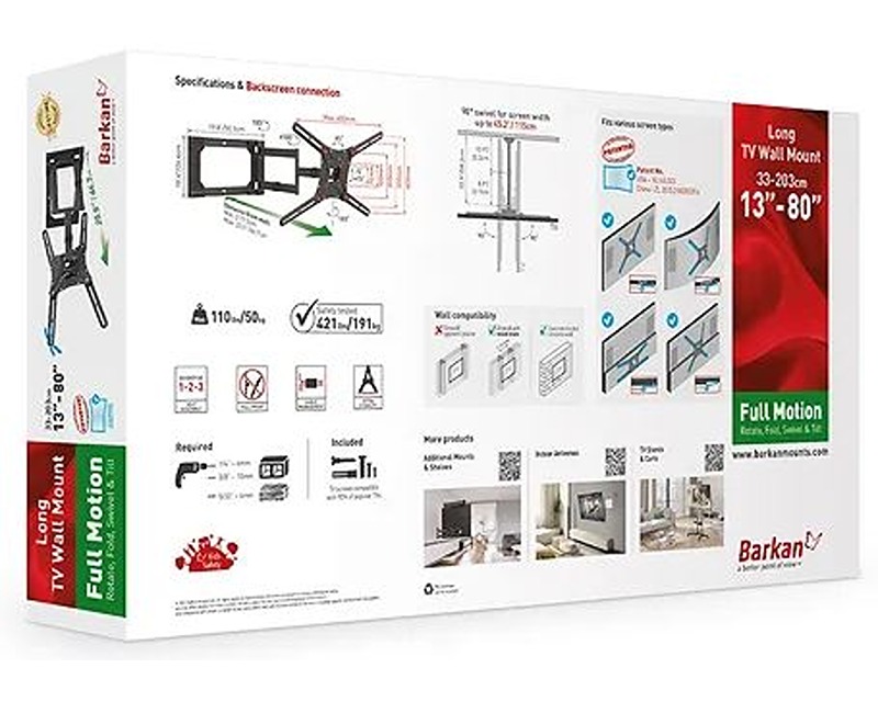 BARKAN 4400.B LCD TV zglobni zidni nosač do 86 inča za ravne i zakrivljene televizore - Slika 4