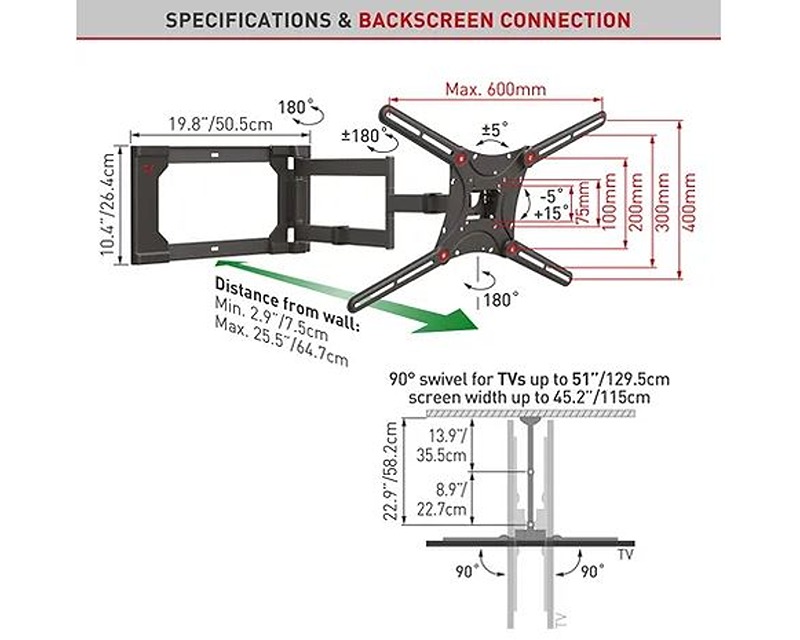 BARKAN 4400.B LCD TV zglobni zidni nosač do 86 inča za ravne i zakrivljene televizore - Slika 5