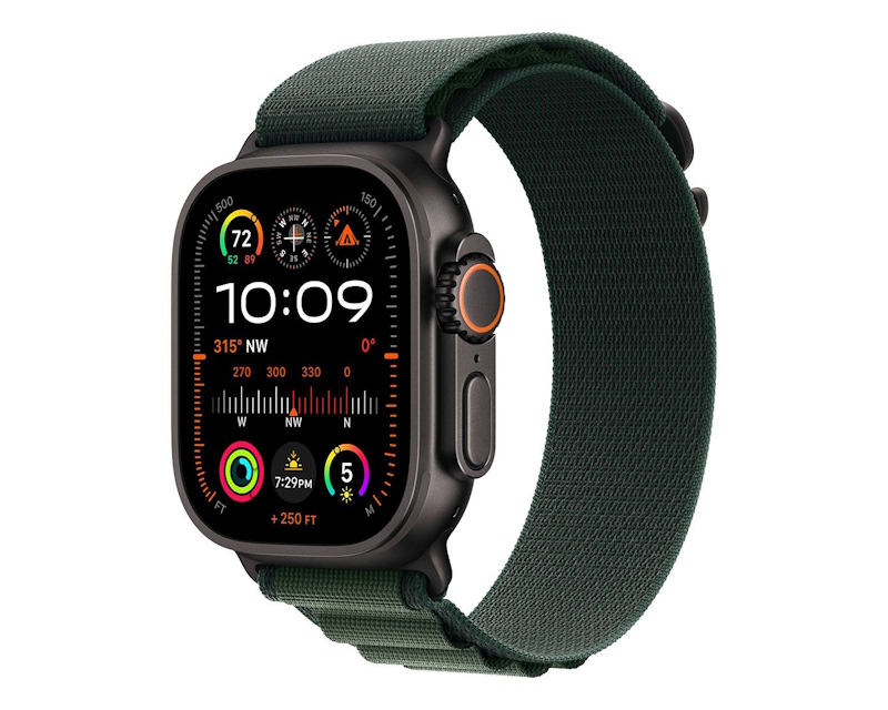 APPLE Watch Ultra2 v2 Cellular 49mm Black Titanium Case with Dark Green Alpine Loop - Medium (mx4r3se/a)