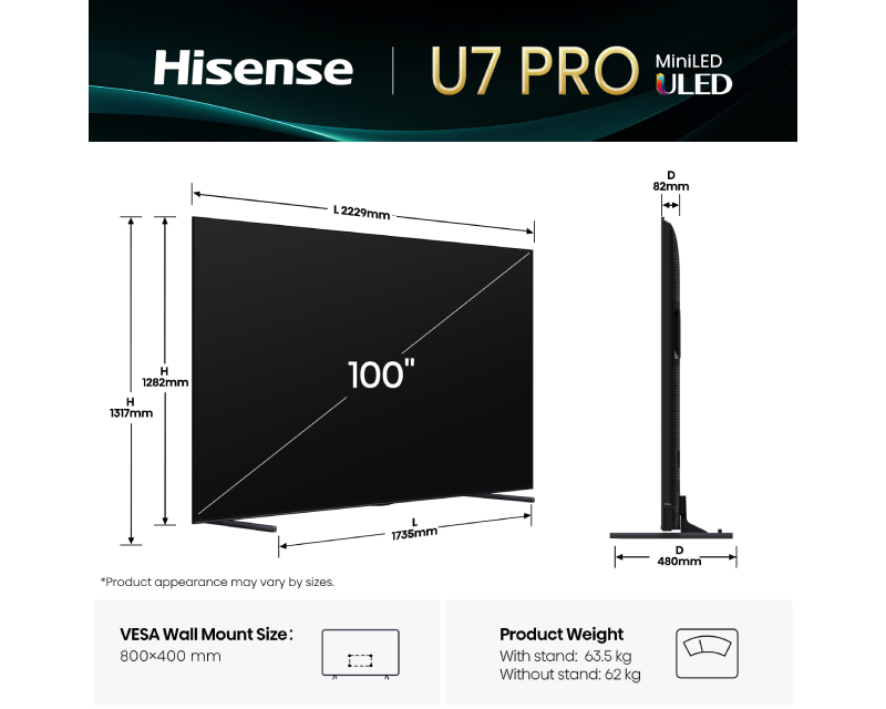 HISENSE 100 inča 100U7Q PRO Mini-LED 4K UHD Smart TV - Slika 3