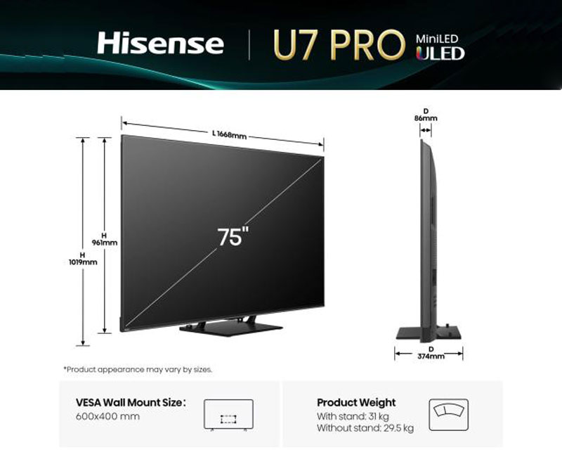 HISENSE 75 inča 75U7Q PRO ULED Mini-LED 4K UHD Smart TV - Slika 2