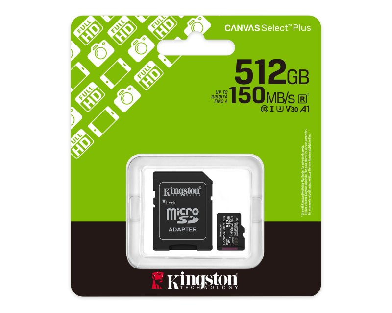 KINGSTON Memorijska kartica U3 V30 A1 SDXC 512GB Canvas Select Plus G3 150R SDCS3/512GB + adapter - Slika 3