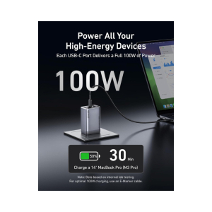 ANKER Prime 100W GaN zidni brzi punjač, 3-porta (2x USB-C i 1x USB-A) srebrni
