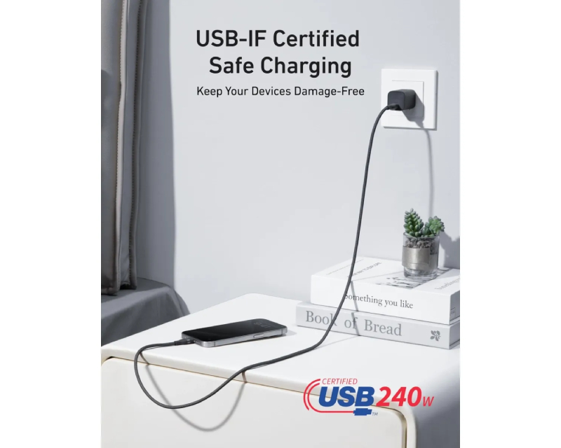 ANKER USB tip-C kabl M/M 0.9m, za Super brzo punjenje 240W/480Mbps, pleteni, crni - Slika 8
