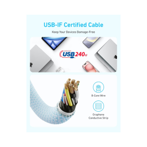 ANKER Zolo USB tip-C kabl M/M 1.8m, za Apple, super brzo punjenje 240W/480Mbps, pleteni, crni