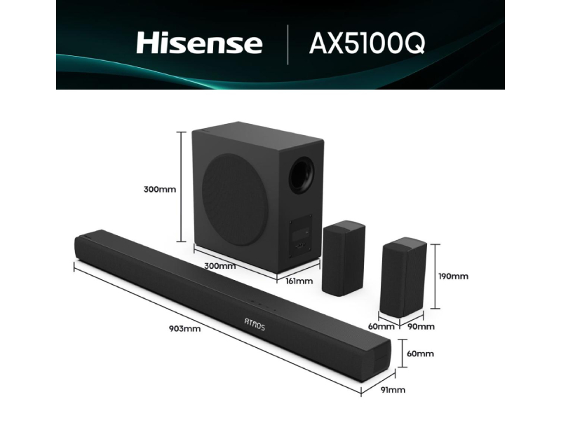HISENSE AX5100Q Dolby Atmos soundbar sa bežičnim subwooferom crni - Slika 5