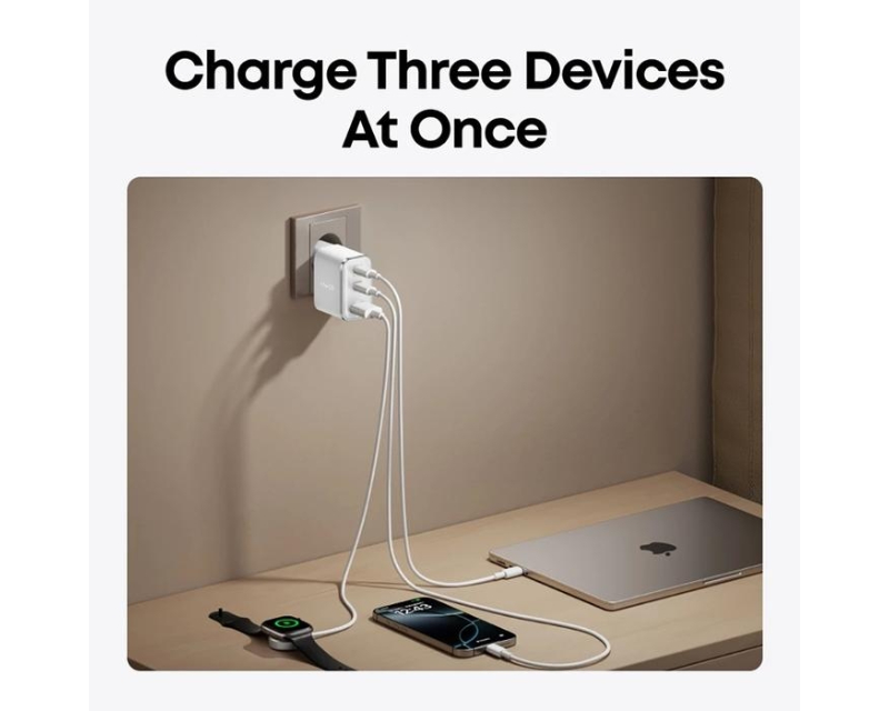ANKER Nano 70W GaN zidni brzi punjač, 3-porta (2x USB-C i 1x USB-A) crni