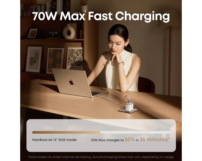 ANKER Nano 70W GaN zidni brzi punjač, 3-porta (2x USB-C i 1x USB-A) crni - Slika 3