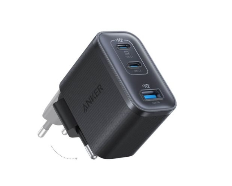 ANKER Nano 70W GaN zidni brzi punjač, 3-porta (2x USB-C i 1x USB-A) crni - Slika 4