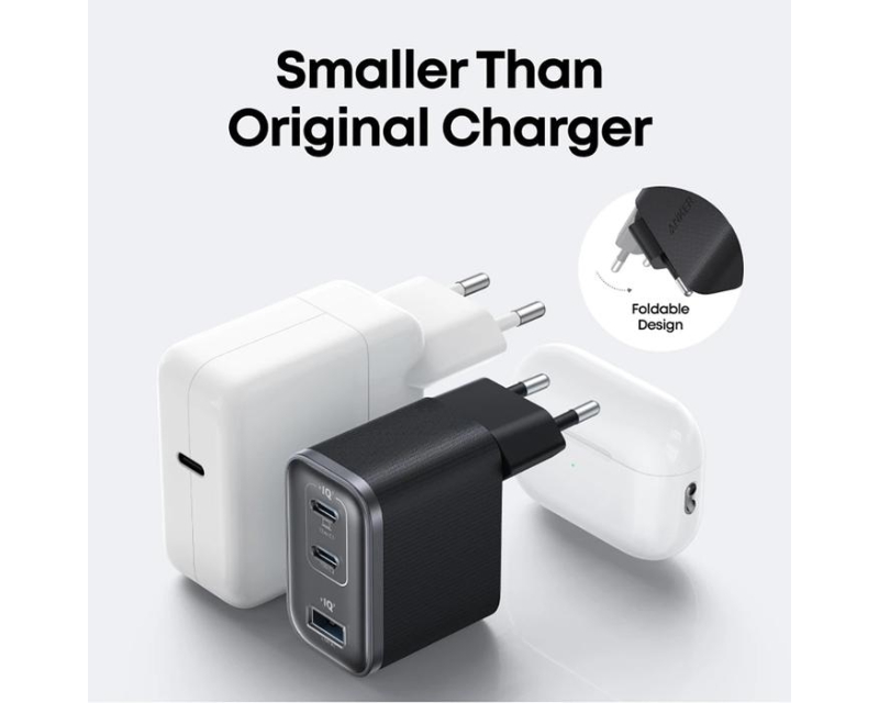 ANKER Nano 70W GaN zidni brzi punjač, 3-porta (2x USB-C i 1x USB-A) crni - Slika 5