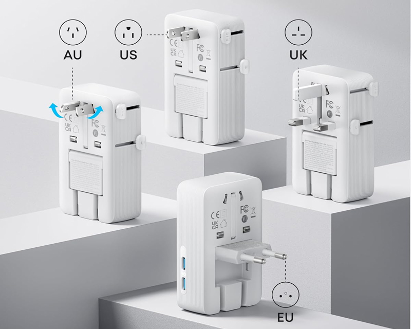 ANKER Nano 20W putni zidni punjač 5-portova (2x USB-A, 2x USB-C, utičnica EU na US, UK, AU i EU), beli - Slika 3